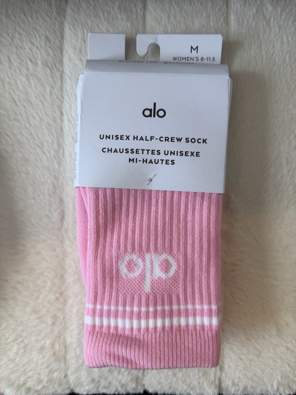 ALO Yoga Pink Half-Crew Ribbed Socks with White Logo